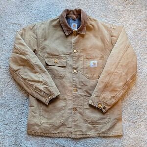 Carhartt Chore Coat Mens XL Brown Duck Canvas Blanket Lined Corduroy Collar